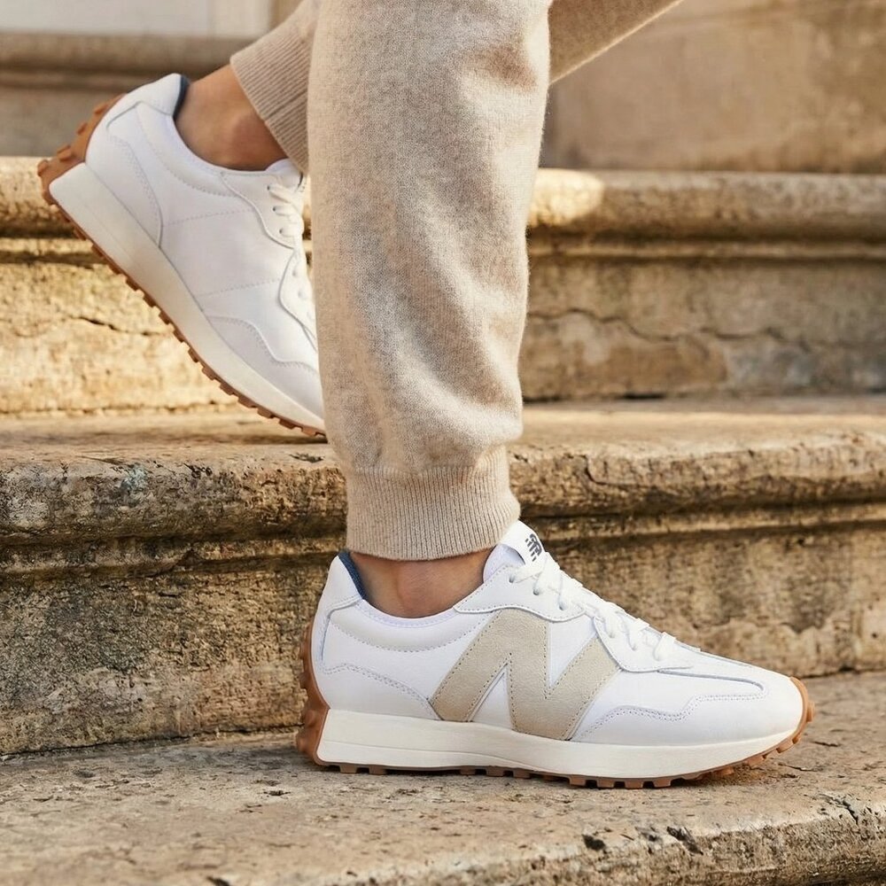 New Balance 327 Golf & Casual LEATHER Women's Sneakers Shoes White Tan size 10